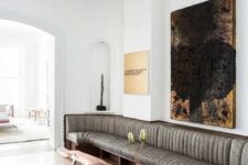 a stunning grey rounded sectional sofa adds an exquisite feel to this refined yet whimsy space