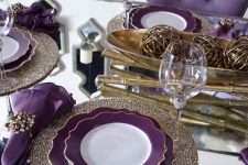 a chic purple Thanksgiving table setting