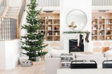 black and white christmas tree decor in minimalist style