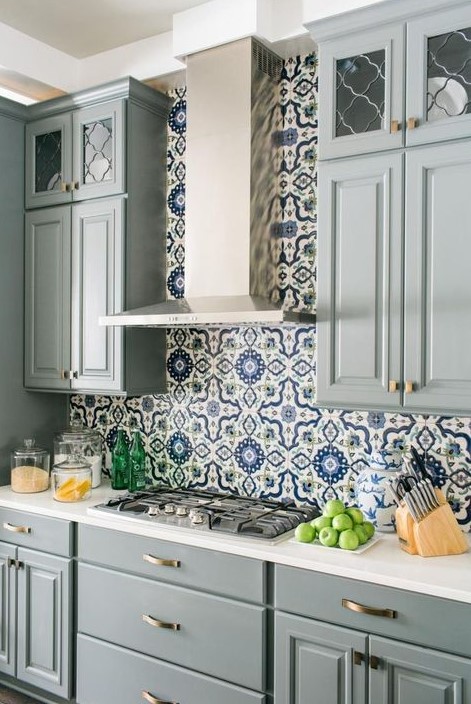 blue moroccan tiles kitchen