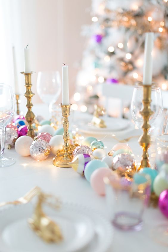 a pastel aqua and blush ornament garland with touches of silver, pink and purple is a gorgeous decoration for holidays