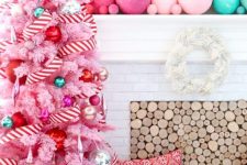 a fun pink Christmas mantel decor