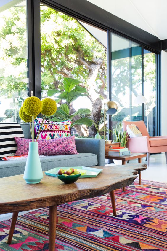a stylish eclectic mid century modern living room