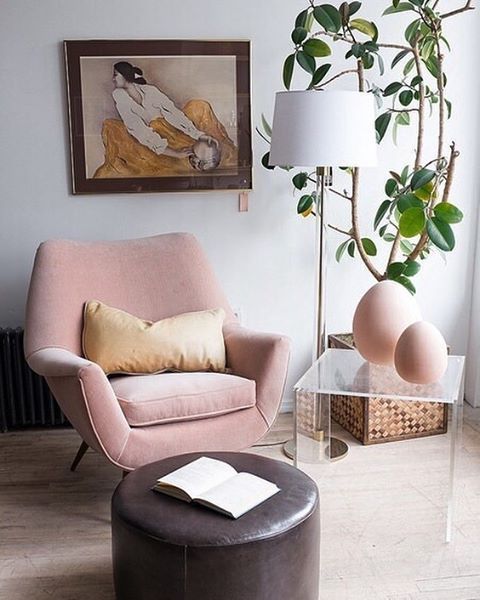 a beautiful pink chair with a comfortable design and a cushion is a cool and lovely idea for reading