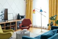 a stylish colorful living room