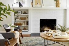 a gorgeous living room with a non-working fireplace