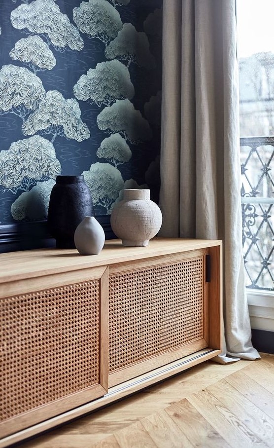 a stylish sideboard with sliding cane doors is a lovely idea for any modern space, it looks very simple and very lightweight