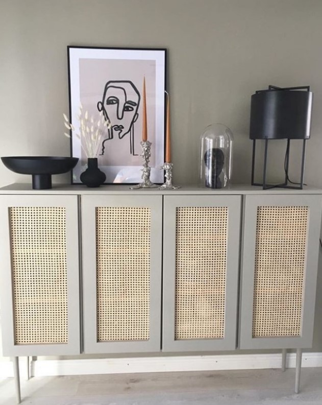 an IKEA Ivar cabinet hack with grey paint and cane wedding is a very stylish piece for a modern home