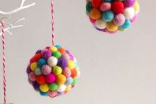 colorful pompom Christmas ornaments are bright decorations to make your Christmas tree funnier and cooler