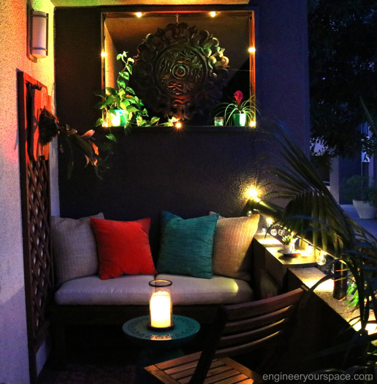 Smart outdoor LED lights that can be controlled with a smart phone is a great way to make a balcony more inviting for evening entertaining. (Engineer Your Space)