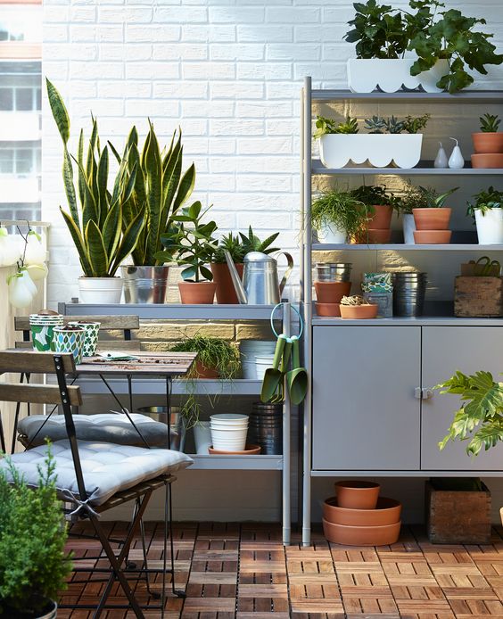 some storage furniture by IKEA is a cool idea for a balcony or a patio, it will give you much storage