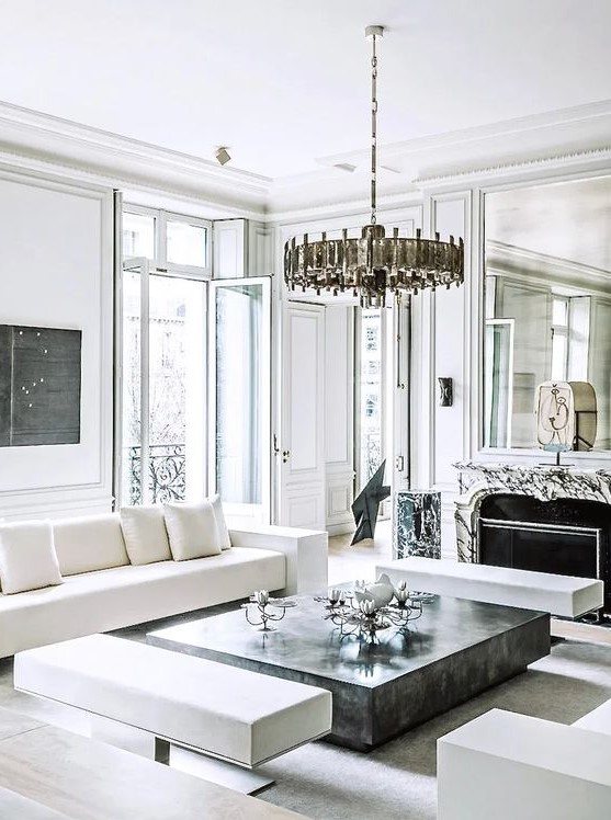 Ivory White Living Room Interior Design