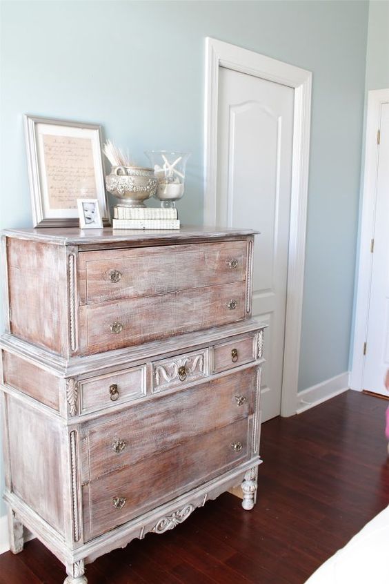 a brush and whitewashed shabby chic sideboard with vintage knobs is a stylish idea for a beach or coastal room