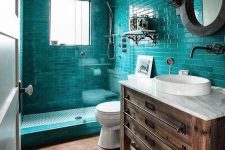 a rustic but bright bathroom design
