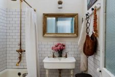 a chic bathroom design with subway tiles
