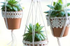 suspended planters with succulents are a very cool boho-inspired idea for displaying succulents