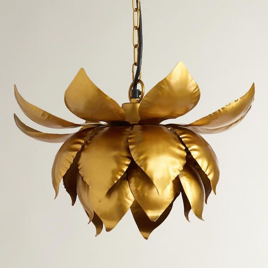 a chic brass lotus pendant lamp on chain is a gorgeous statement lighting fixture to rock