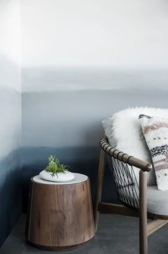 make your plain wall catchy and bold using ombre effect - just paint your wall with it integrating the color you like