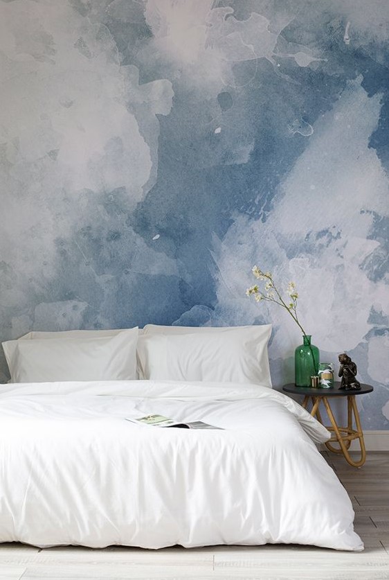 watercolor blue shades of this wallpaper look soothing and soft