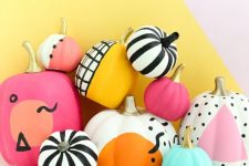 80s Halloween party pumpkins with bright patterns are amazing for Halloween decor