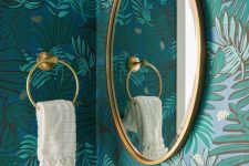 a botanical wallpaper looks awesome in a bathroom