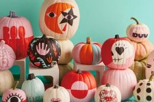 fun colorful Halloween pumpkins with various patterns, words, eyes and lips are fantastic