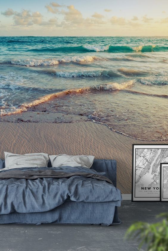 a beach wall mural makes your bedroom a dreamy space to sleep in and brings relaxation to the room