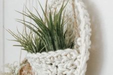 spruce up your home in a boho way with these neutral crochet plant pockets – these should be air plants or just faux ones