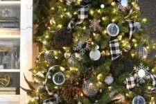 a black and white Christmas tree decor