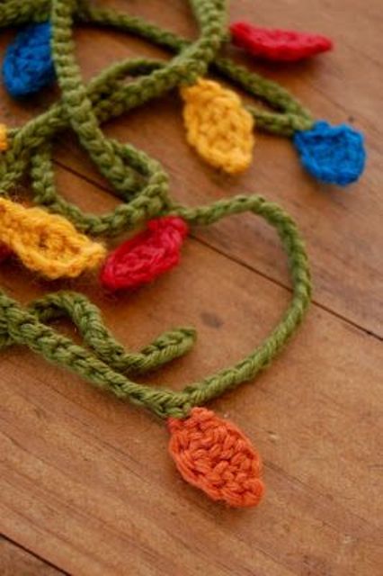 a colorful knit Christmas light garland is a pretty addition to your decor and is a bright and fun solution for the holidays