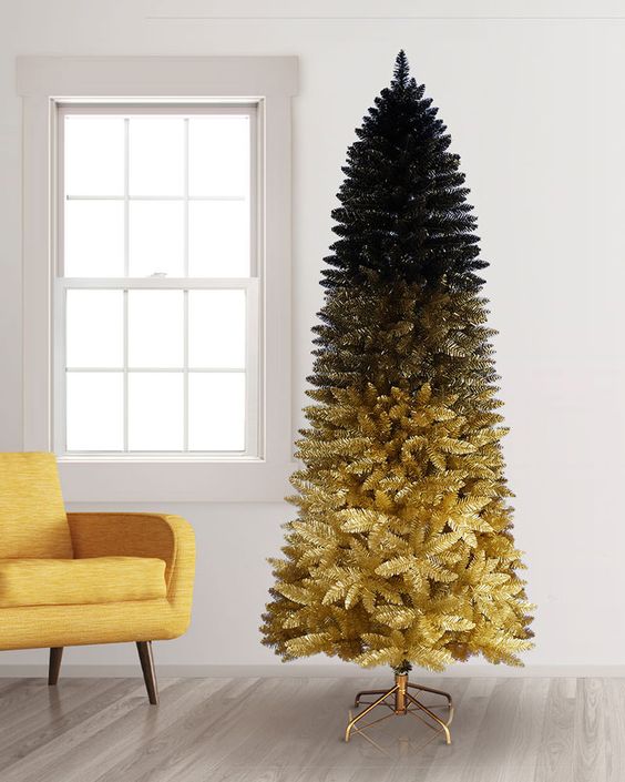 a lovely black to gold ombre Christmas tree will make a bold glam statement in your space and will change the game