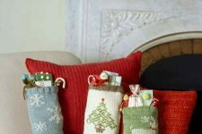 cute Christmas stockings used to decorate a sofa