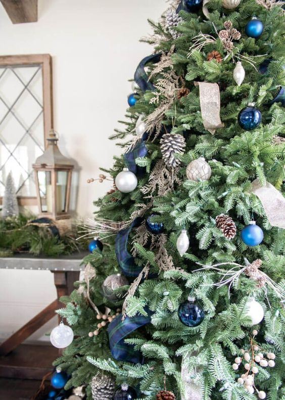 Navy and Green Christmas Tree - Christmas Tree Decor Ideas