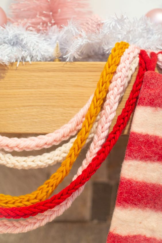 bright knit garlands are an easy and budget friendly decor for Christmas and will add a bit of color to your space