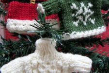 green, red and white patterned mini sweater Christmas ornaments are very cute holiday decorations to DIY