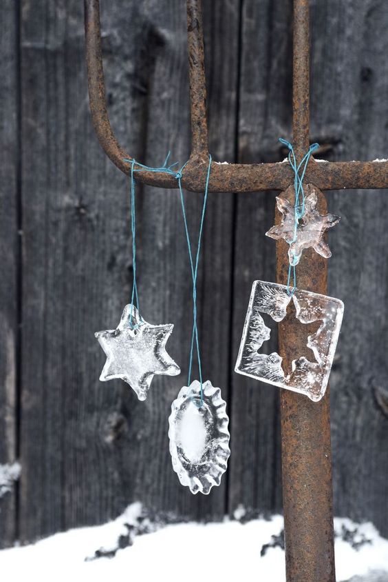 simple and cute ice Christmas ornaments made using cookie molds are a very cool idea for winter and holidays