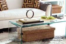 even space under a glass coffee table could be used for storage