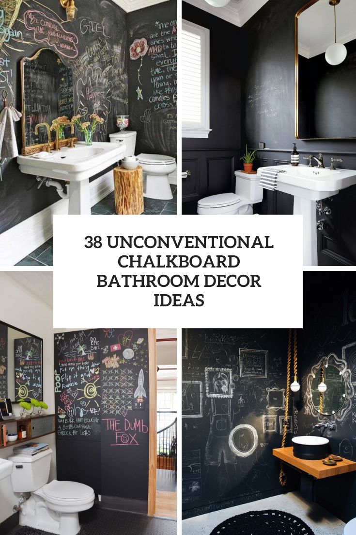 Black Chalkboard Paint on Powder Room Wall - Transitional - Bathroom