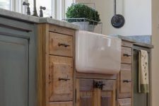 an interesting idea to make farmhouse kitchen cabinets to stand out