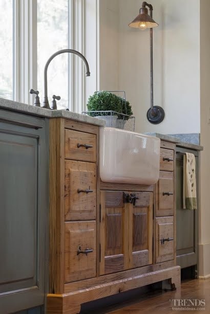 an interesting idea to make farmhouse kitchen cabinets to stand out