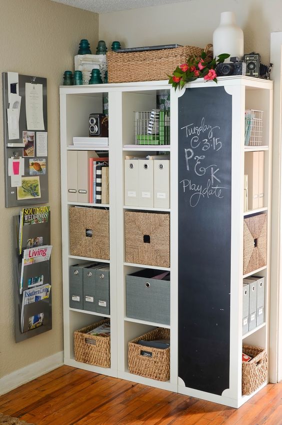 an oversized storage unit with a chalkboard surfaces is a great idea to rock in your home office, get inspired