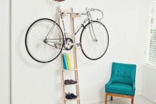 a comfortable and lightweight bike holder with addiiotnal storage and a bike on top is a great idea to store your piece anywhere
