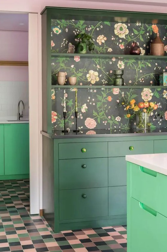 a cozy green kitchen design