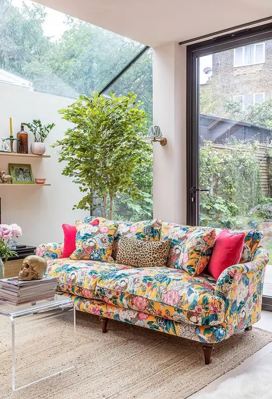 a gorgeous living room with panoramic windows