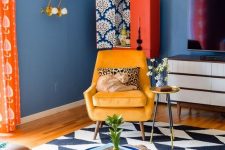 a lovely living room with blue walls