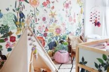 colorful watercolor floral wallpaper for a kid’s room to add cheer to the room