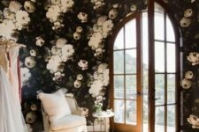 feel like a blooming garden with dark moody realistic wallpaper in your bedroom