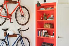 plywood holders for bikes will make them part of decor and will add a cool feel to the interior, besides, you won’t waste any floor space