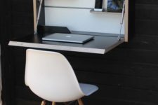a stylish wall-mounted foldable desk in neutrals and dark colors is a very stylish idea suitable for small spaces