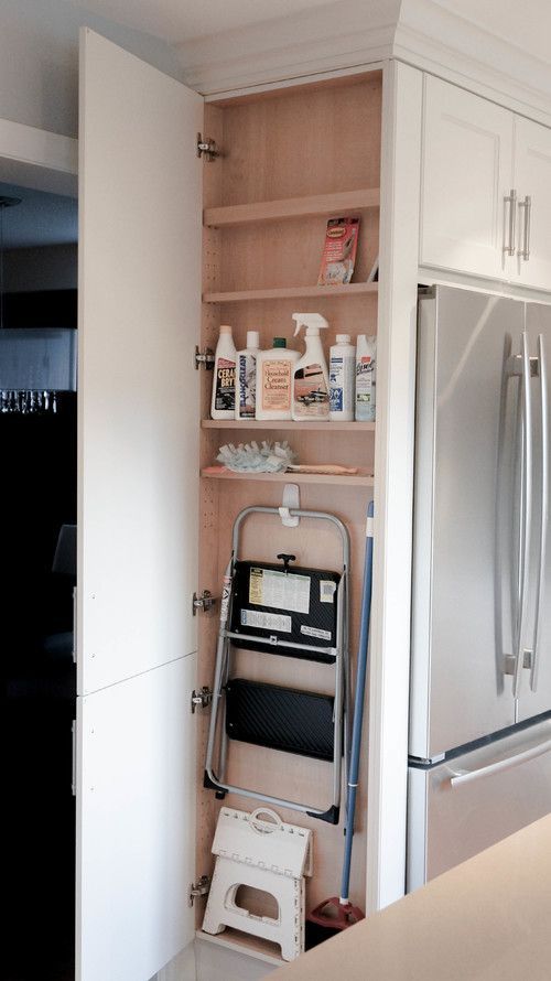 a narrow cabinet with shelves for storage will help you store all your chemicals without taking usual cabinet space